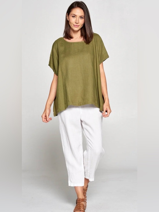 Match point Pants - Match Point White 100% Linen Basic Capri Pants LP20 Medium lagenlook resort wear